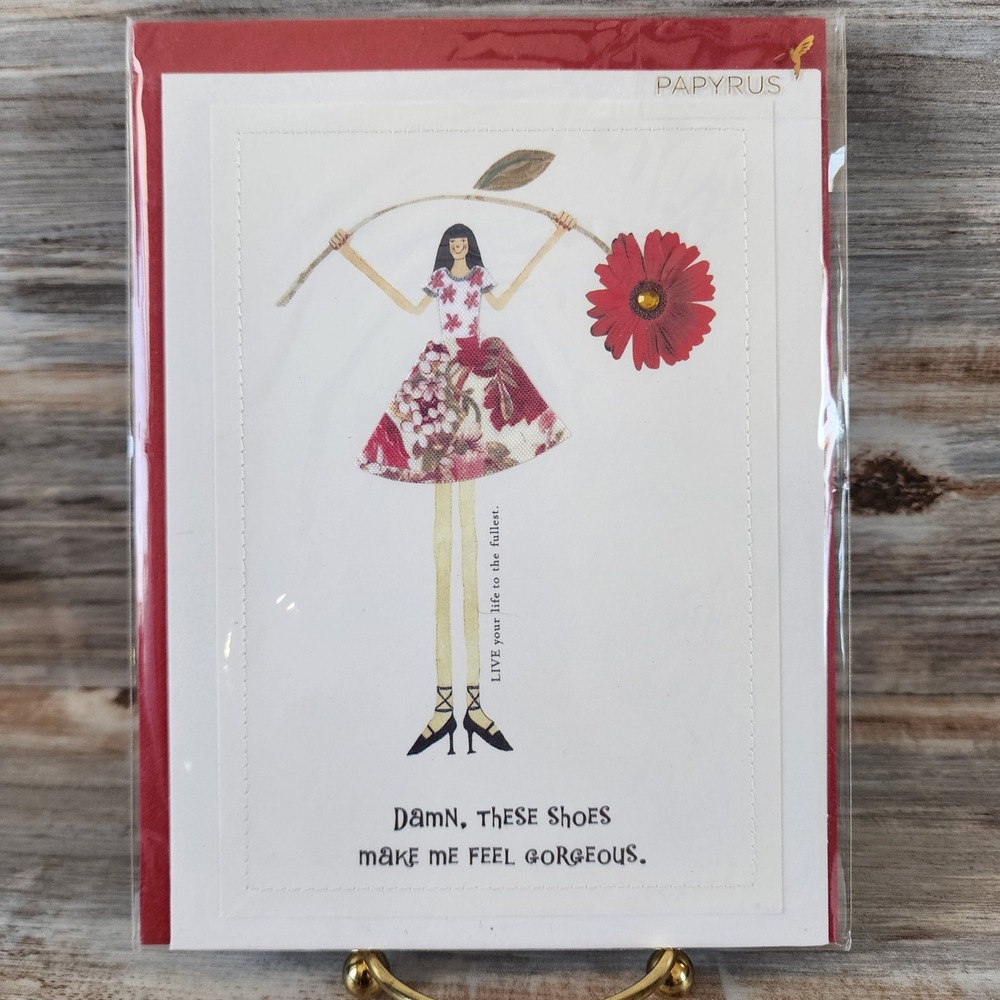 Papyrus Birthday Card Nancy Honan Wallace Shoes Floral Fashion Red Envelope NEW